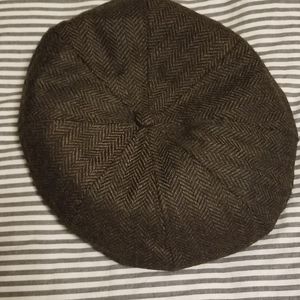 Brown and black herringbone newsboy cap
